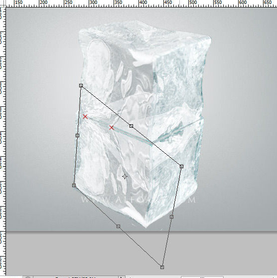 Ice cube 3D photoshop tools tutorial. 3D scene ice cube and cherry inside, ice txture effect in photoshop, ice reflection, 3D rendering, 3D light effects, realistic ice effectt, winterphotoshop  ideas